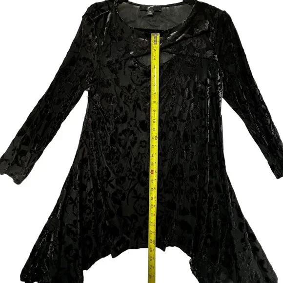 Velvet Floral Burnout Asymmetric Tunic NWT Cut Out Long Sleeve Black Sheer Med - Picture 9 of 10